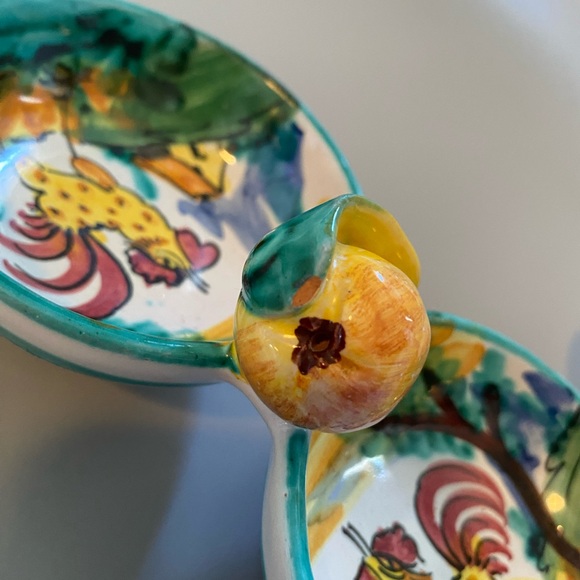 Italy Vtg Hand Painted Art Pottery Colorful Small Trinket/Dish Rooster - Picture 5 of 6